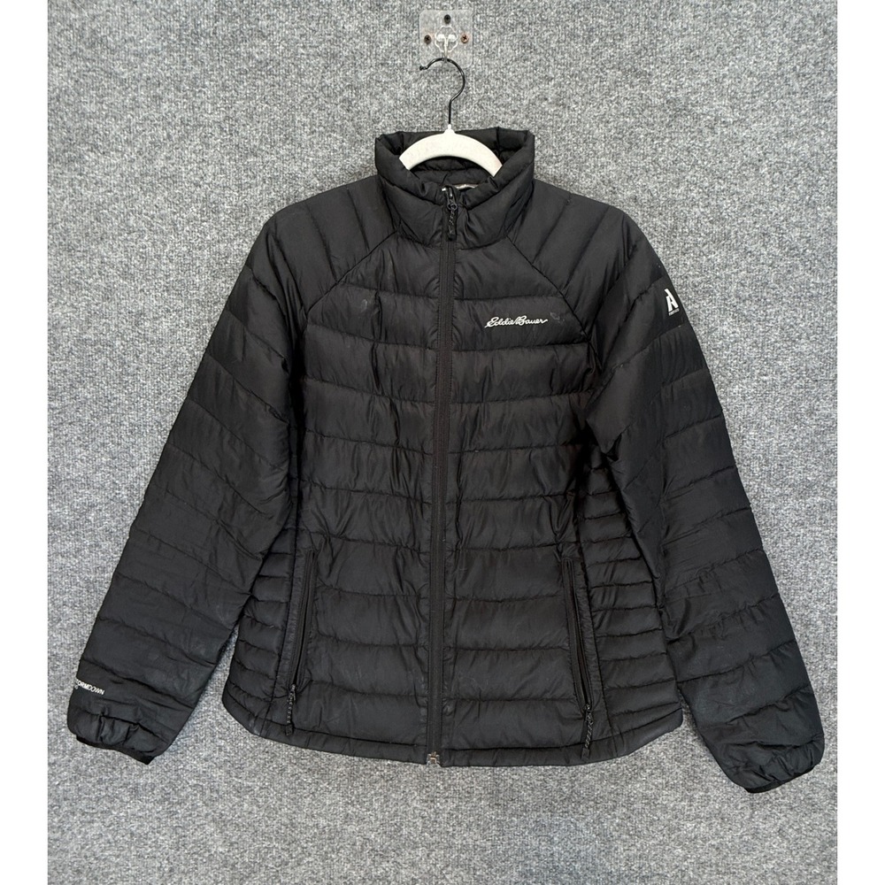 Eddie Bauer Puffer Jacket Womens Medium Black StormDown 800 First Ascent Puffy